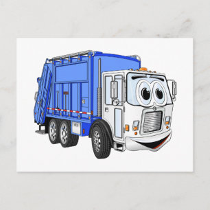 Carte Postale Bleu blanc souriant Dessin de camion à ordures