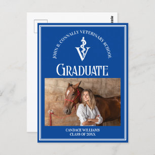 Carte Postale Bleu Blanc Vétérinaire École Photo Graduation