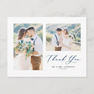 Carte Postale Bleu Bleu Bleu Deux Photo Collage Merci