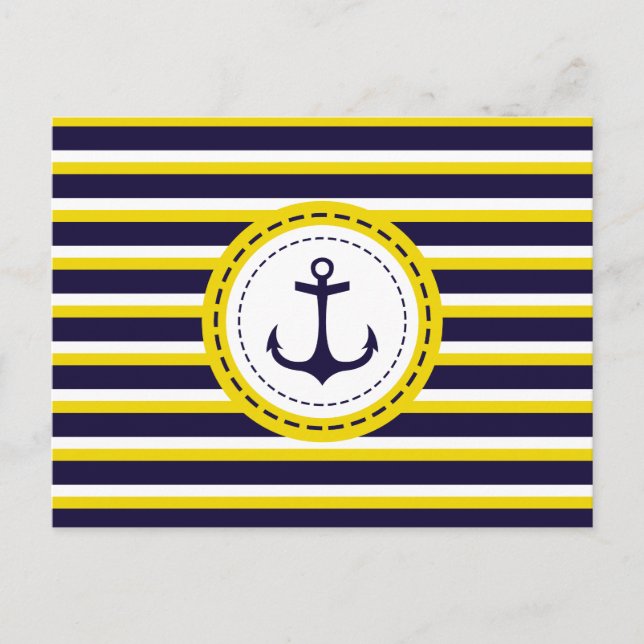 Carte Postale Bleu Bleu Jaune de la marine Nautique Ancre (Devant)