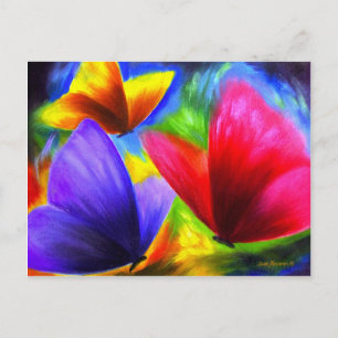 Carte Postale Bleu Bleu Rouge Papillon jaune Illustration