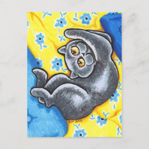 Carte Postale Bleu Britannique Shorthair Lit Fleur Chat