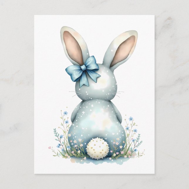 Carte Postale Bleu Bunny Tail Lapin de Pâques avec Oeufs (Devant)