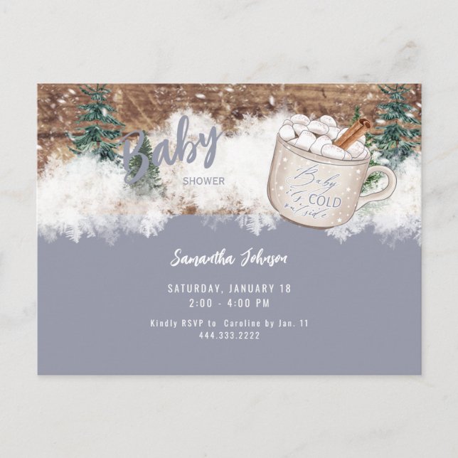 Carte Postale Bleu Chocolat chaud Bébé rustique C'est douche fro (Devant)