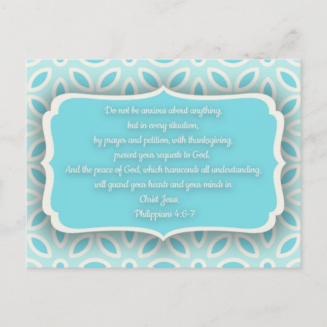 Carte Postale Bleu clair Blanc Floral Bible Verse Encouragement (Devant)