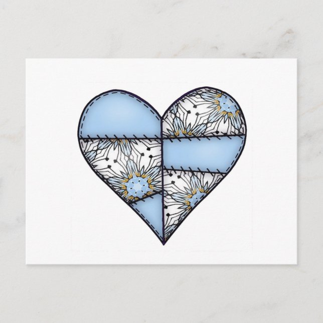 Carte Postale Bleu coeur rembourré (Devant)
