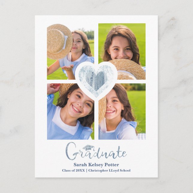 Carte Postale Bleu Coeur tendance Tous les diplômes 4 Photos (Devant)
