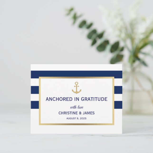 Carte Postale Bleu de marine Bleu Blancs Merci Mariage (Debout devant)