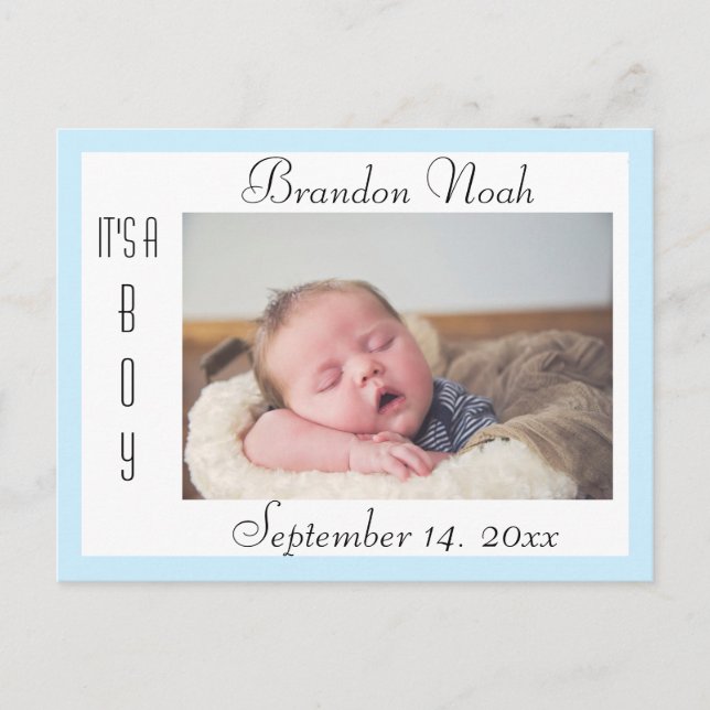 Carte Postale Bleu doux et blanc Faire-part de naissance (Devant)