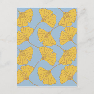 Carte Postale Bleu et or Chute Ginkgo Ginko Biloba Feuilles
