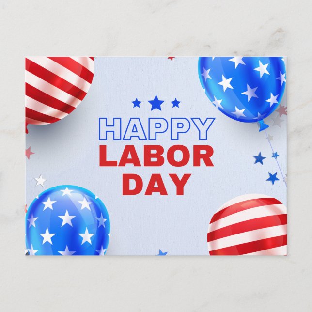 Carte Postale Bleu et rouge illustre la Joyeuse Fête du Travail (Devant)