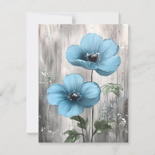 Carte Postale Bleu fleurs sur peinture en bois gris
