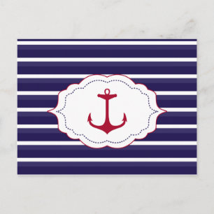 Carte Postale Bleu foncé bleu marine rayures rouge Ancre