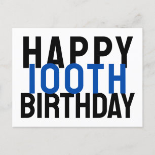 Carte Postale Bleu Gris Blanc Moderne Joyeux Anniversaire 100 An