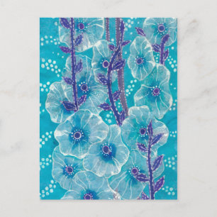 Carte Postale Bleu Hollyhock Malve Fleur de Malva peinture flora