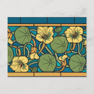 Carte Postale Bleu jaune Nasturtium Fleur Nouveau Motif