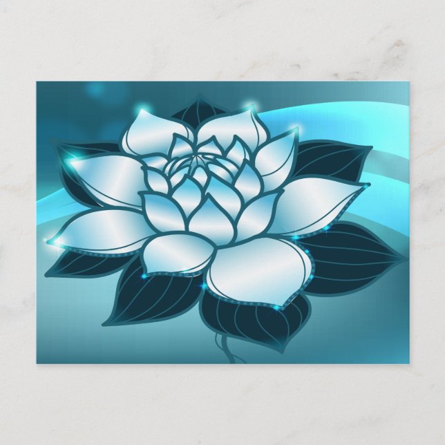 Carte Postale Bleu Lotus Art Spirituel Floral Fin (Devant)