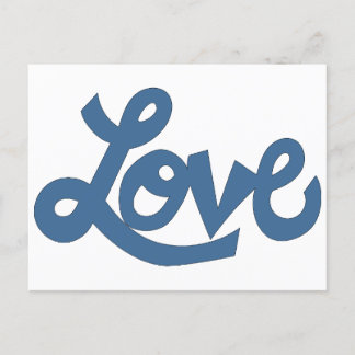 Carte Postale Bleu // LOVE texte dans dessin animé fantaisiste c