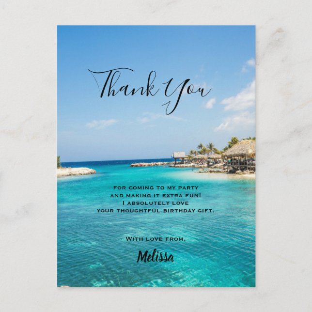 Carte Postale Bleu magnifique Merci de plage Tropical (Devant)