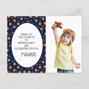 Carte Postale Bleu marine orange à pois Anniversaire Merci