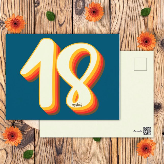 Carte Postale Bleu Moderne Rétro Super dix-huit 18e anniversaire (Front and Back)
