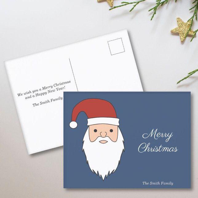 Carte Postale bleu nuit et Père Noël (Santa Claus Christmas Postcard)