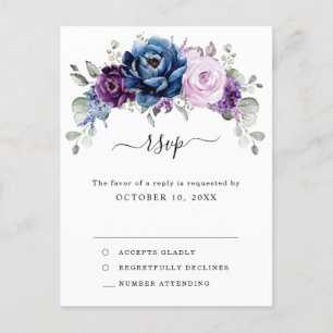 Carte Postale Bleu poussiéreux Violet Nuit Lilac Fleurs Mariage 