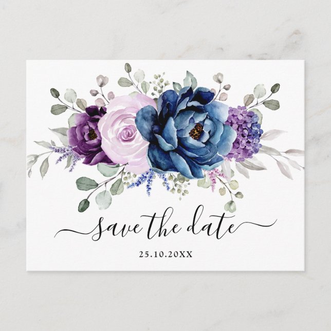 Carte Postale Bleu poussiéreux Violet Nuit Lilas Fleurs Save the (Devant)
