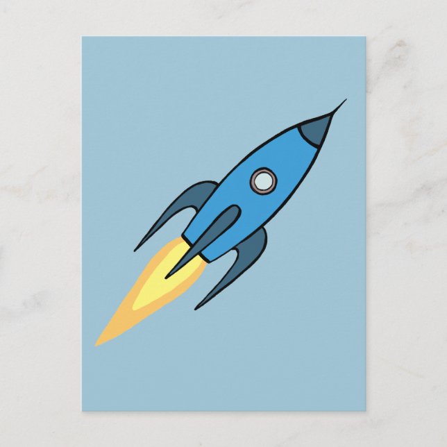 Carte Postale Bleu Retro Rockship Espace Extérieur Simple Modern (Devant)
