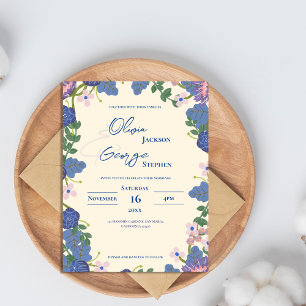 Carte Postale Bleu romantique & Faire-part de mariage Floral vio