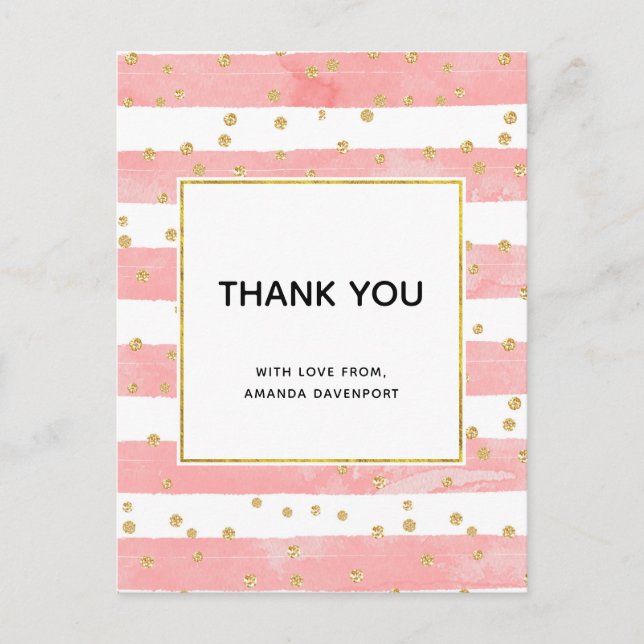 Carte Postale Bleu rose avec Gold Confetti Merci (Devant)