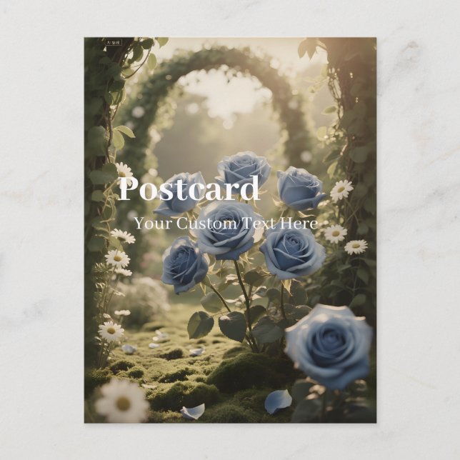 Carte Postale Bleu Rose Bloom - Élégant message romantique (Devant)
