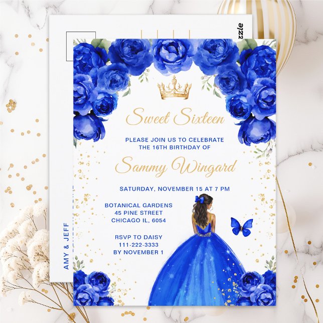 Carte Postale Bleu Royal Peau Foncée Princesse Sweet Sixteen (Créateur téléchargé)