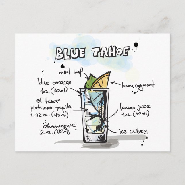 Carte Postale Bleu Tahoe Drink Recette Design (Devant)