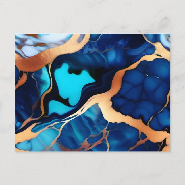 Carte Postale Bleu tendance en or faux marbre (Devant)