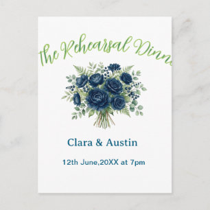 Carte Postale bleu vert floral le dîner de répétition modifiable