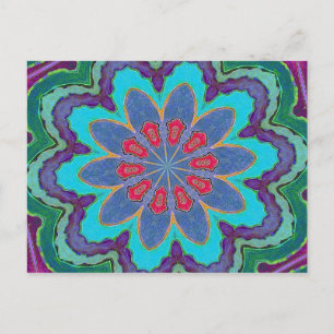Carte postale bleu vert rouge pourpre Mandala