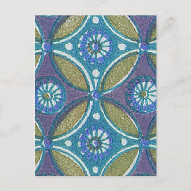 Carte Postale Bleu vert Rustique Boho Motif circulaire géométriq (Devant)