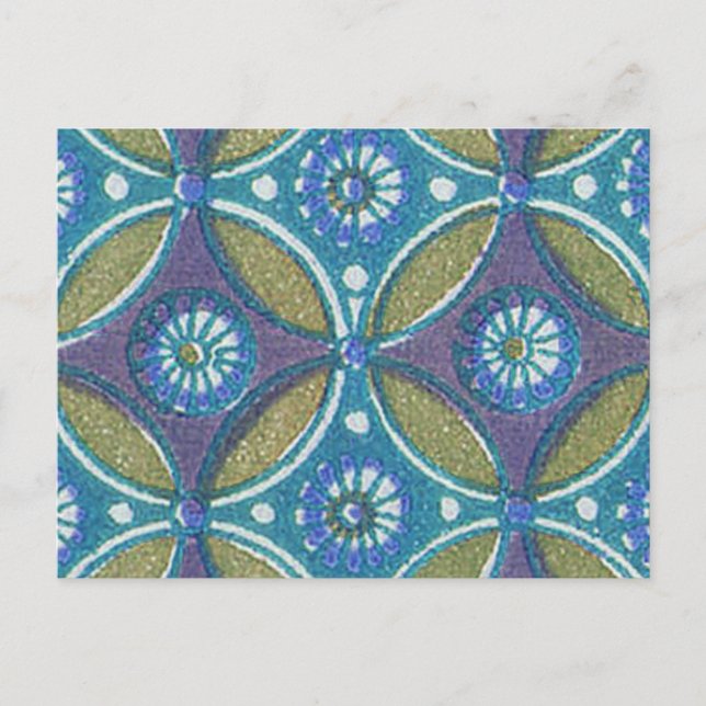 Carte Postale Bleu vert Rustique Boho Motif circulaire géométriq (Devant)