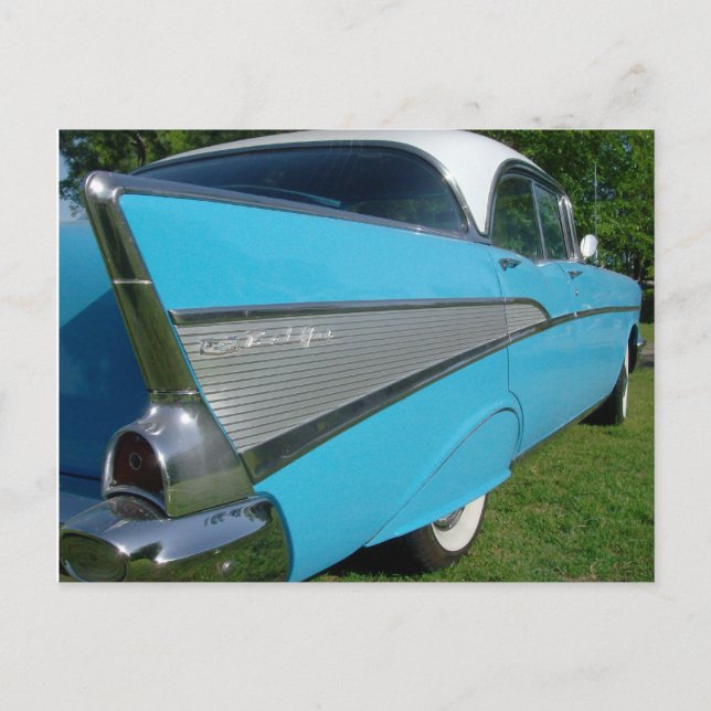Carte postale bleue 1957 Chevy (Devant)