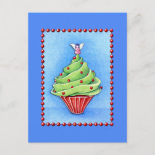 Carte postale bleue Cupcake de Noël