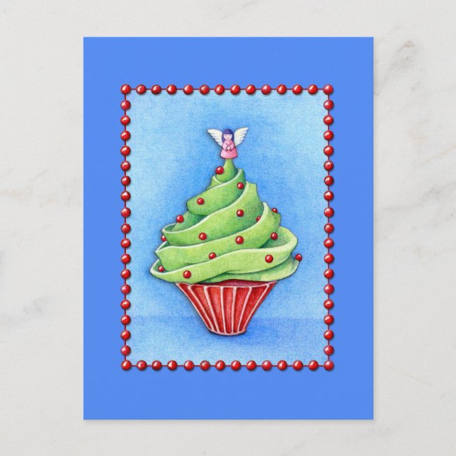 Carte postale bleue Cupcake de Noël (Devant)