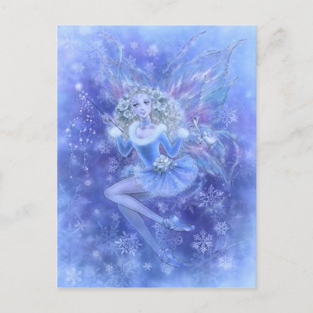 Carte postale bleue de fée de Noël (Devant)