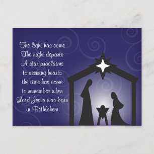Carte postale bleue de nativité de Noël de soirée