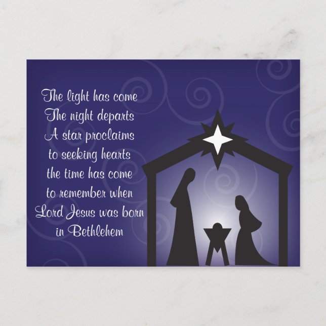 Carte postale bleue de nativité de Noël de soirée (Devant)