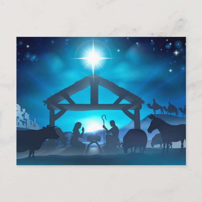 Carte postale bleue de Noël de nativité (Devant)