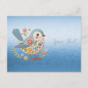 Carte postale bleue Little Bird Floral
