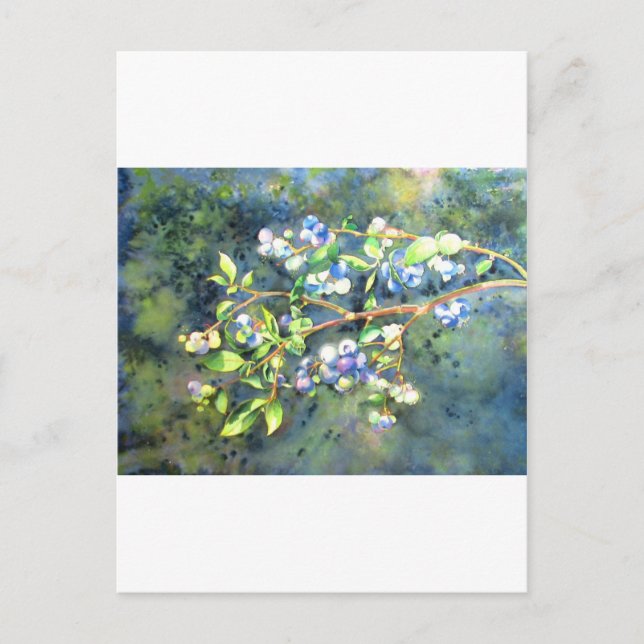 Carte Postale Bleuets, fruit romantique Peinture d'aquarelle (Devant)
