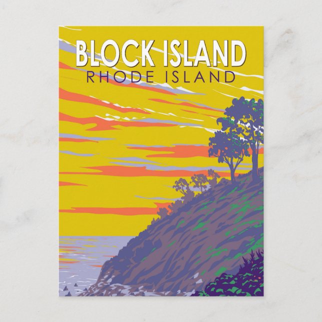 Carte Postale Block Island Rhode Island Travel Art Vintage (Devant)