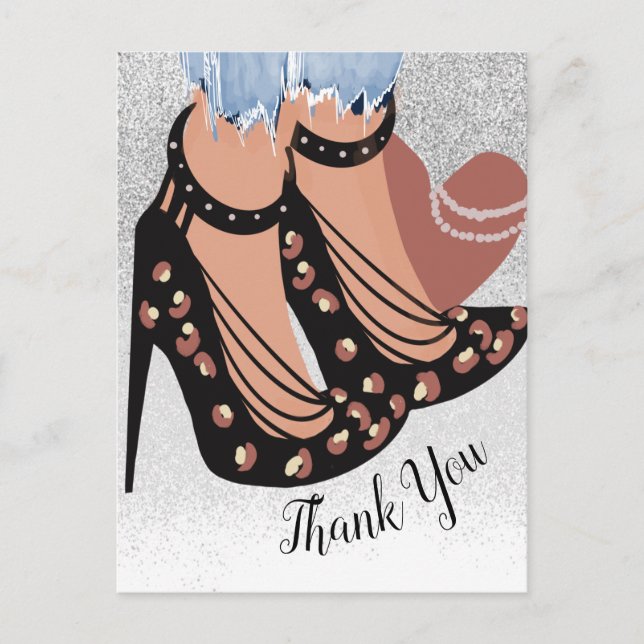 Carte Postale Blogueuse de mode chic et glamour Merci glitter (Devant)